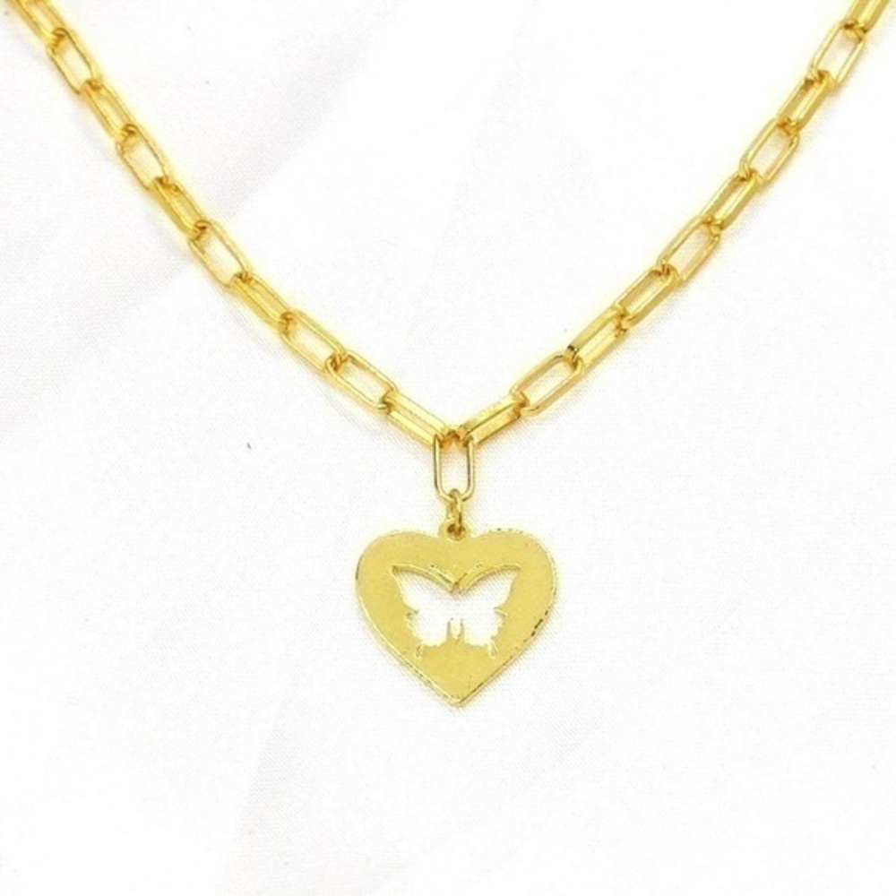 Gold Butterfly Tag Necklace